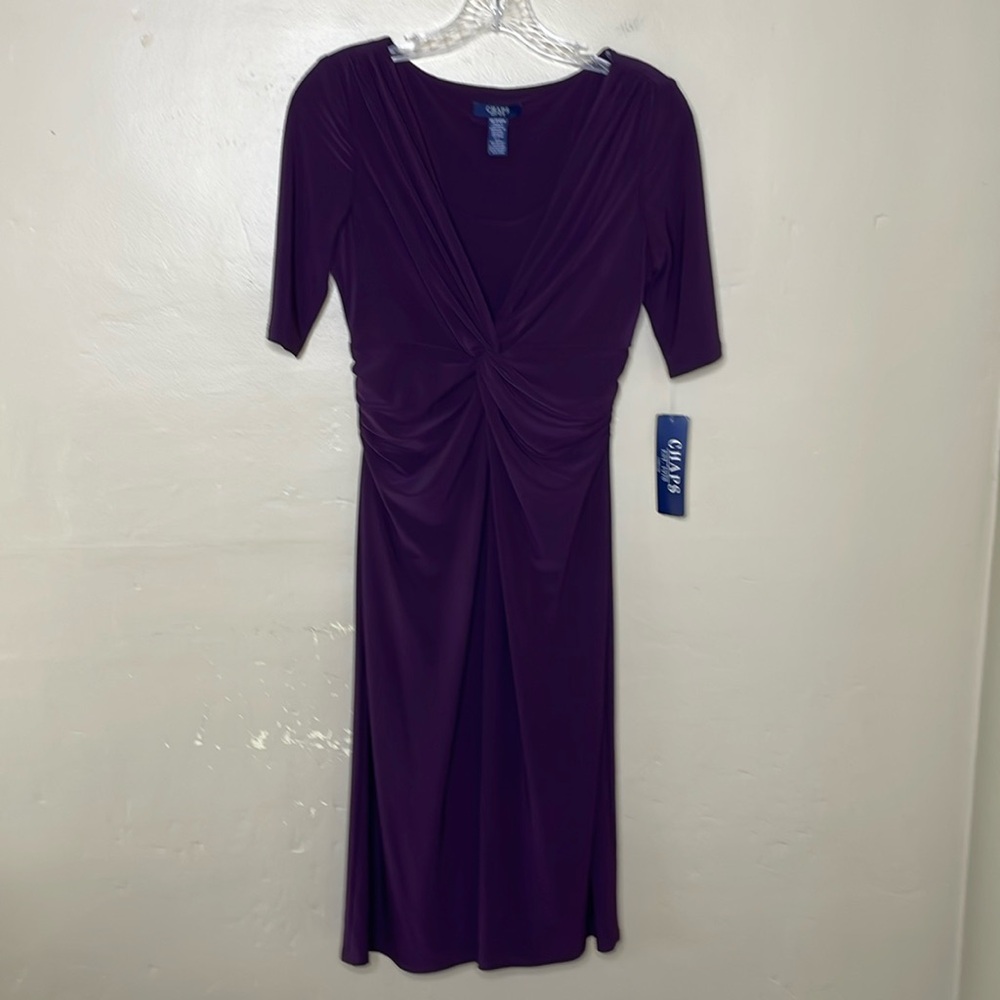 CHAPS Dress Purple Figure Flattering Stretchy All Occasions Modest MIDI XS